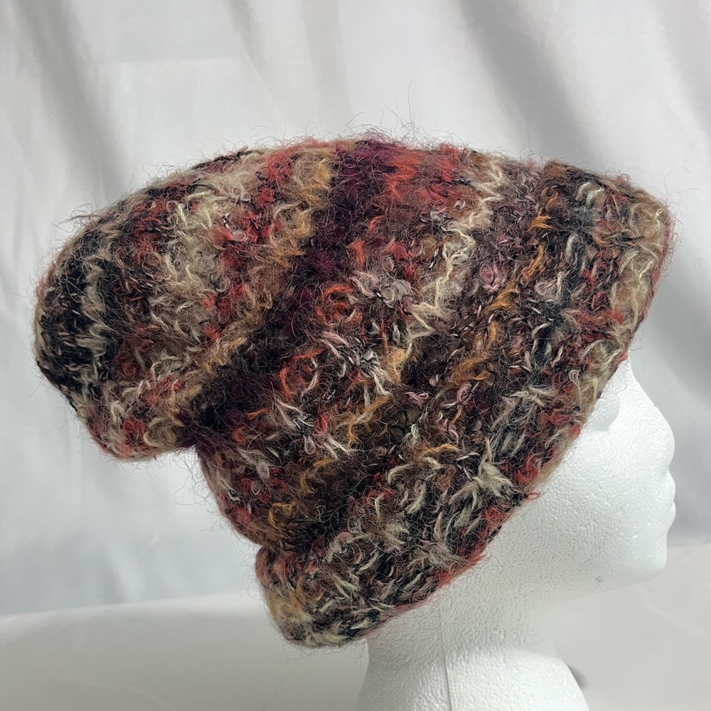 Italian Wool Blend Multicolor Knit Beanie Adult One Size Slouchy Boho - Picture 3 of 12